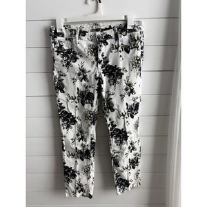 White House Black‎ Market Blanc Slim Ankle Jeans Floral Print White Blue 8 0194